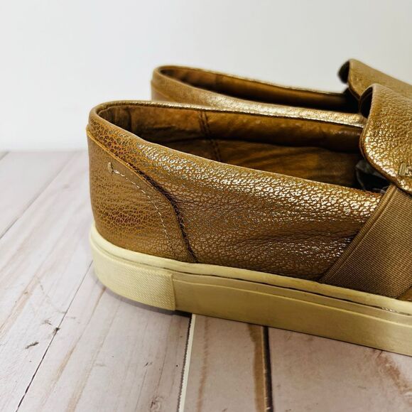 Frye Pebbled Rose Gold Leather Flat Slip-On Loafers - Picture 5 of 10